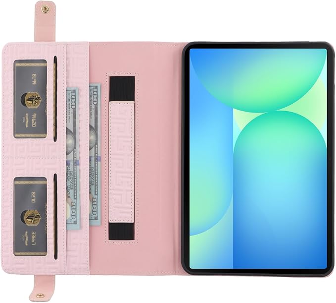 Handbag Case for Samsung Galaxy Tab S10 FE/S9 FE 10.9/S9/S8/S7 11 Techcircle Folio Stand Crossbody Wallet Protective Cover with S Pen Holder &amp Card Slots Hand Strap &amp Shoulder Strap Black