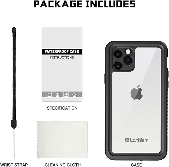 Lanhiem for iPhone 11 Case IP68 Waterproof Dustproof Case with Built-in Screen Protector Heavy Duty Full Body Protective Clear Back Phone Cover for iPhone 11 (Black)