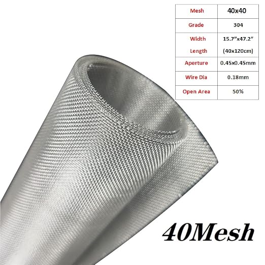 Stainless Steel Mesh Screen #40Mesh -Size:15.7"x47.2" SS304 Wire Mesh Screen