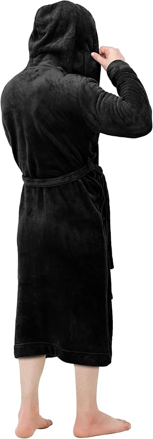 NY Threads Mens Robe with Hood, Luxury Plush Fleece Hooded Mens Bathrobe, Spa Bath Robe for Men