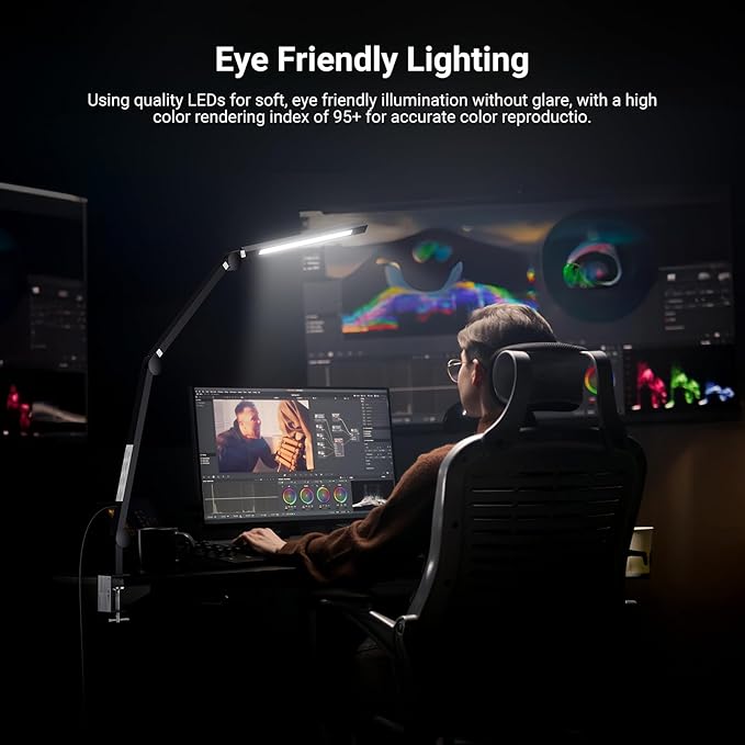 NEEWRE Basics 12W 42.5" Clip On LED Lamp with Dual Light Bar, CRI95+ Bi Color Aluminum Alloy Table Architect Light Dimmable for Home Office Monitor Computer Video Conference Desk Drafting, ME-DL02