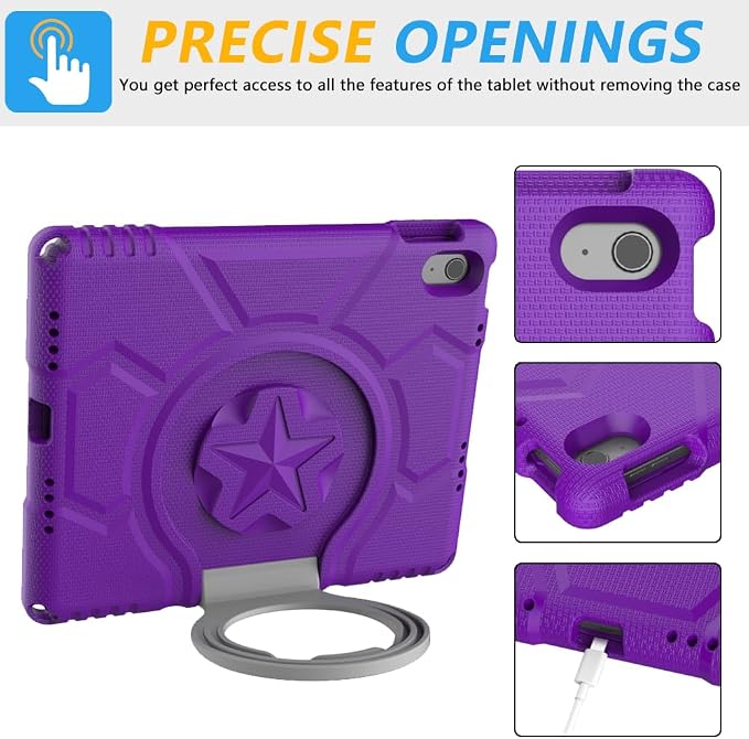 Kids Case for iPad 10th Generation 10.9-inch (2022) &amp iPad Air 11-inch M2 (2024) &amp iPad Pro 11-inch M4 (2024) Lightweight Shockproof Case Built-in Screen Protector with Handle Stand Black