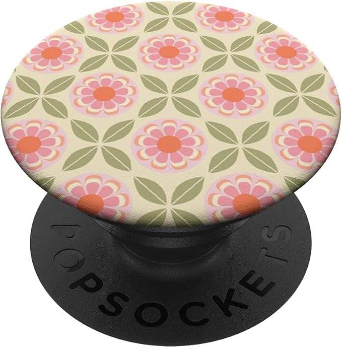 Beige Pink Retro Floral Pattern PopSockets Adhesive PopGrip