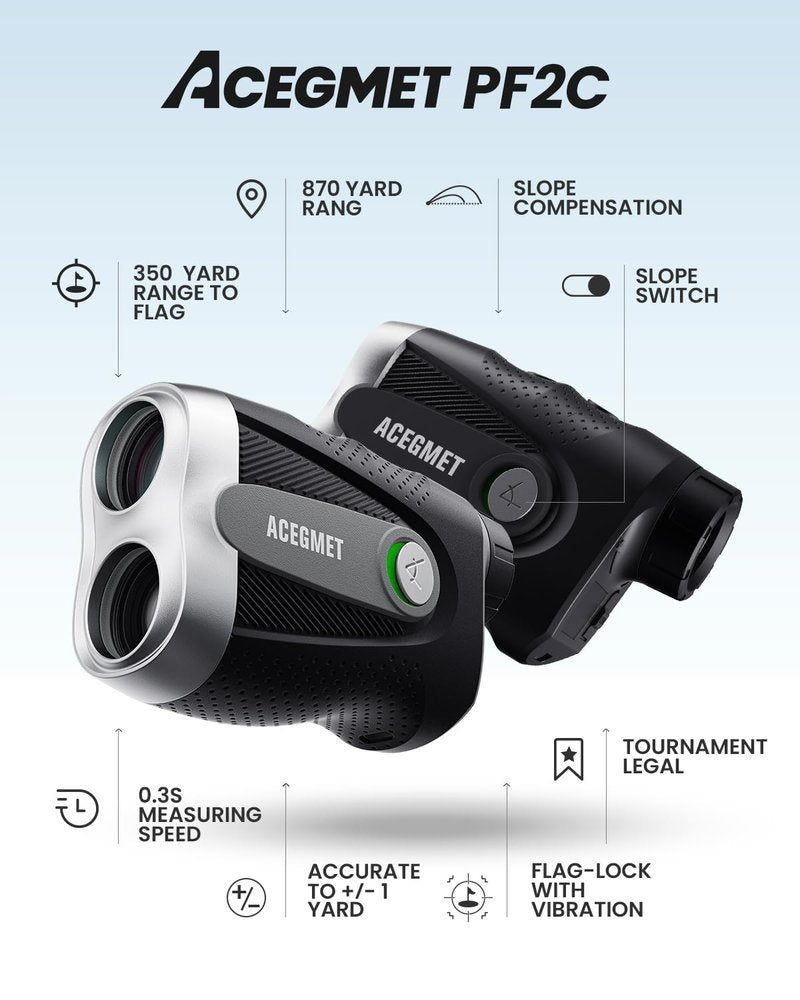ACEGMET PF2C Golf Rangefinder with Slope, 0.3s Flag Pole Locking Vibration, ±1yd Accuracy, 870 Yards Rechargeable Laser Range Finder Golf, Golf Accessories for Men
