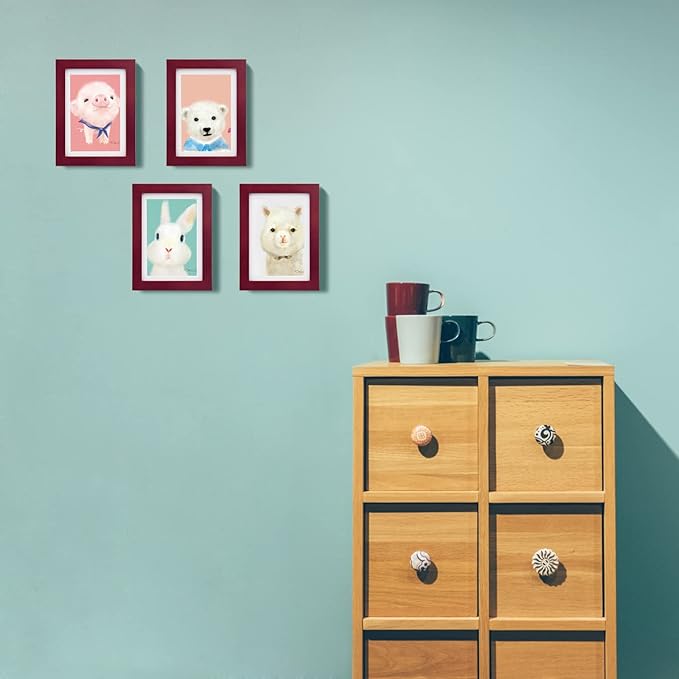 Egofine 5x7 Picture Frame Made of Solid Wood, Display Pictures 3.5x5/4x6 with Mat or 5x7 Without Mat Covered by Plexiglass for Table Top Display and Wall Mounting Photo Frame, Dark Red