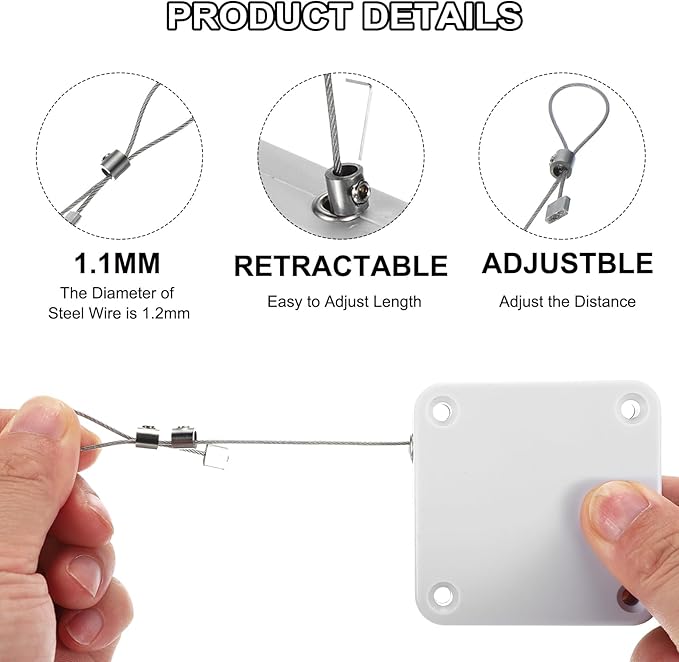 MECCANIXITY Punch-Free 1500g Automatic Sliding Screen Door Closer, Multifunctional Storm Sensor Door Closer with Steel Drawstring for Bedroom Storm Bathroom Study Room (White Pack of 4)