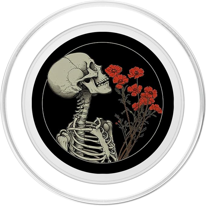 Skull Floral Gothic Flowers Bouquet Dark Wildflowers Art PopSockets Adhesive PopGrip