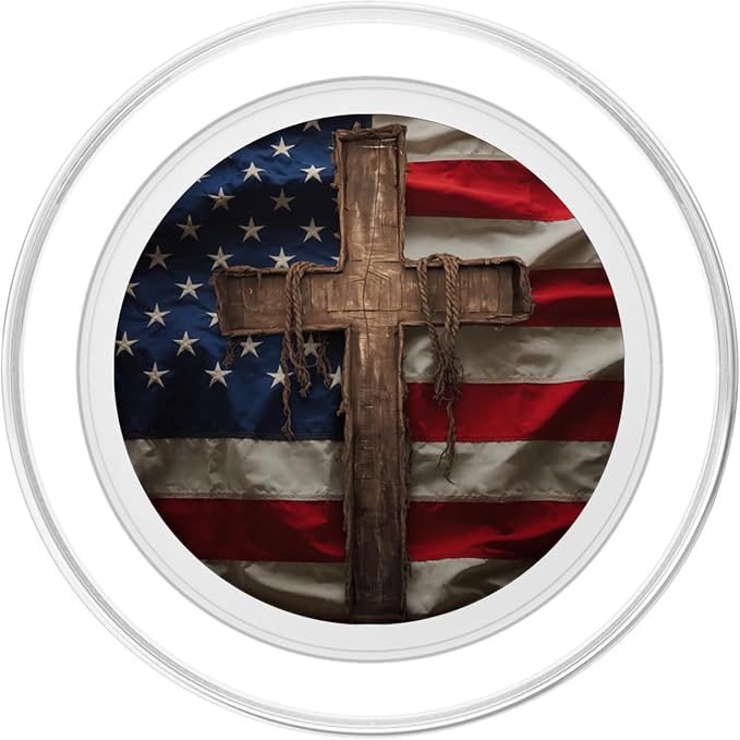 American Flag and Wooden Cross Christian Patriotic Design PopSockets PopGrip for MagSafe