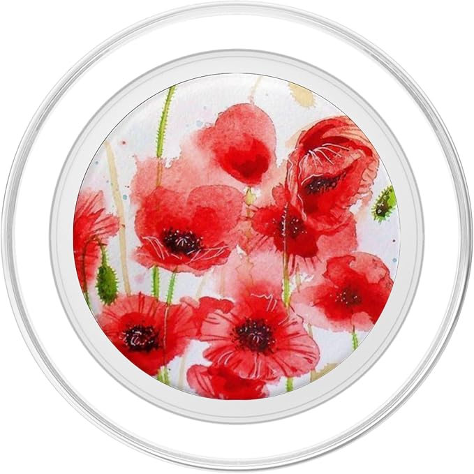Watercolor Red Poppy Flower on White Background Pattern Grip PopSockets Adhesive PopGrip