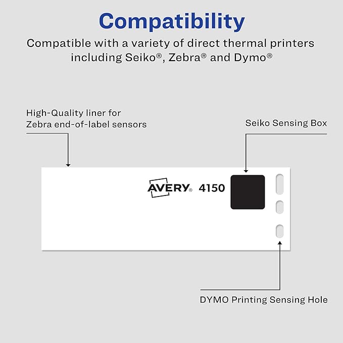 Avery Direct Thermal Address Labels, 1-1/8" x 3-1/2", White, Direct Thermal Printable, Comparable to DYMO 30251, 2 Rolls of Blank Labels per Pack, 2,600 Total (10 Packs of 4150)