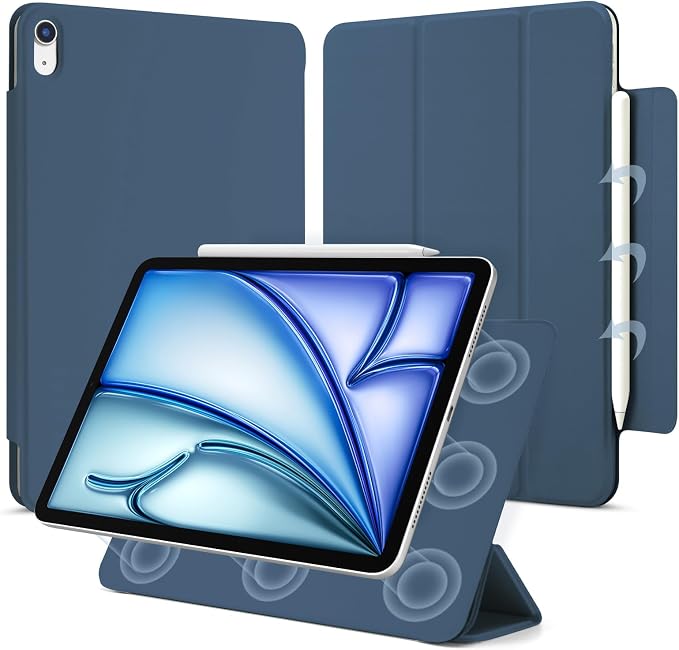 for iPad Air 13 inch M4/M3/M2 Case (2026/2025/2024Model A3268/A3269/A3271) Auto Sleep/Wake and Magnetic Closure Slim Trifold Stand Case PU Leather Cover Support Apple Pencil Pro Black