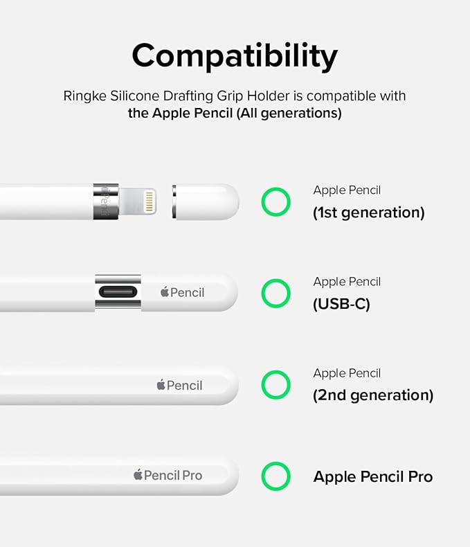 Ringke Silicone Drafting Grip Holder Compatible with Apple Pencil 2nd Generation, Apple Pencil USB-C and Apple Pencil Pro Case, Perfect Grip Silicone Protective Cover Sleeve Accessories - White