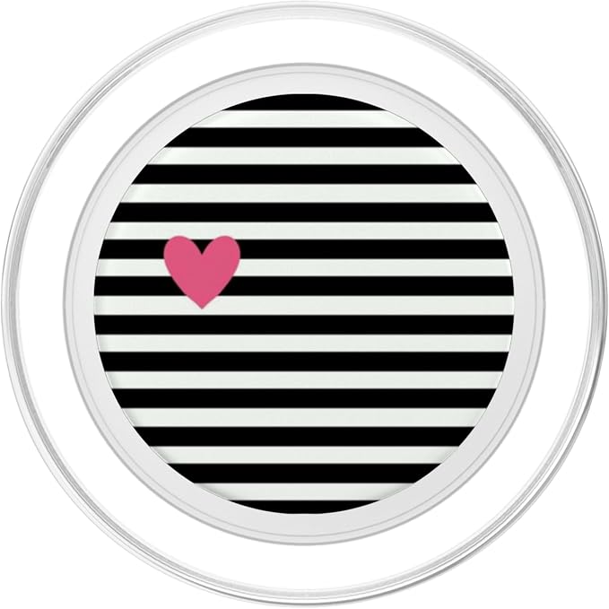 Black and White Stripes Cute Pink Heart PopSockets Adhesive PopGrip