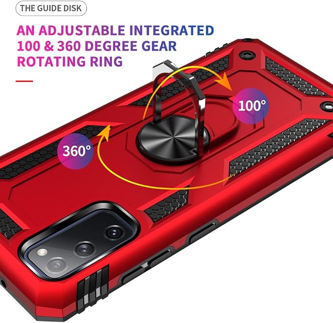 Compatible with Phone Case Samsung Galaxy S20 FE with HD Screen Protector Military Grade 16ft. Drop Tested Ring Shockproof Protective Red