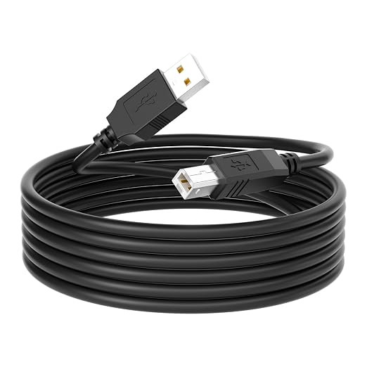USB 2.0 Printer Cable 20 FTUSB 2.0 A to B Connector High - Speed Data Transfer for Printers &amp Scanners Compatible with HP Canon Epson Brother and More Black 20FT