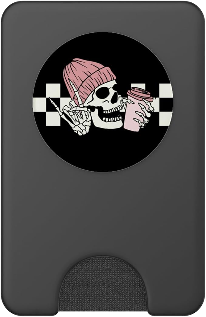 Skeleton Peace Sign Coffee Checkerboard PopSockets Adhesive PopGrip