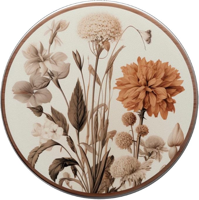 Boho Aesthetic Minimalist Floral Art Cream Light Brown PopSockets Adhesive PopGrip