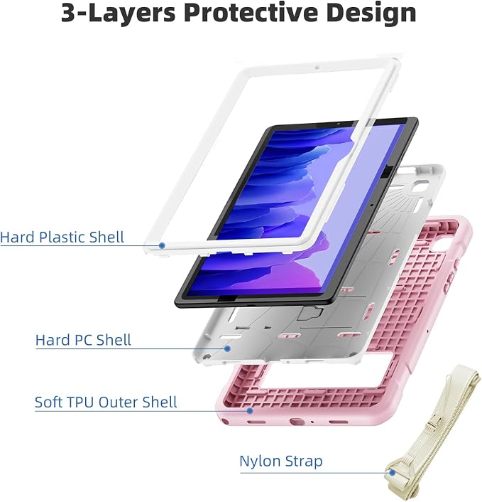 TSQQST Samsung Galaxy Tab A7 Lite Case 8.7 Inch 2021 for Kids | SM-T220/T225/T227 Full Body Protective Shockproof Rugged with Stand+Shoulder Strap Black