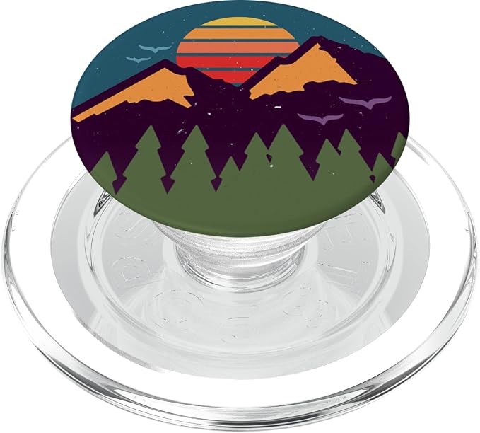 Retro Sunset Pine Trees &amp Mountain Scene PopSockets Adhesive PopGrip