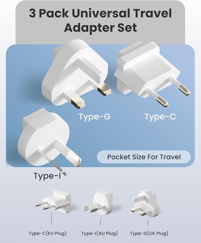 Gitryin Portable USB C Charger Block with 3 Pack Type C/G/I Detachable Attachments for Travel Use 40W Charging Block with 33.5in Type-C Cable