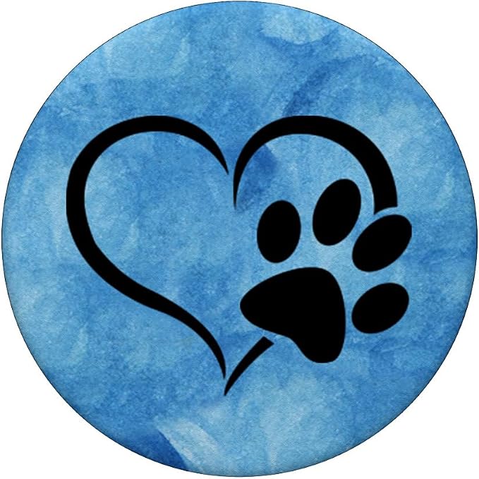Black color Dog Paw Print Heart On Blue Ocean Watercolor PopSockets Adhesive PopGrip