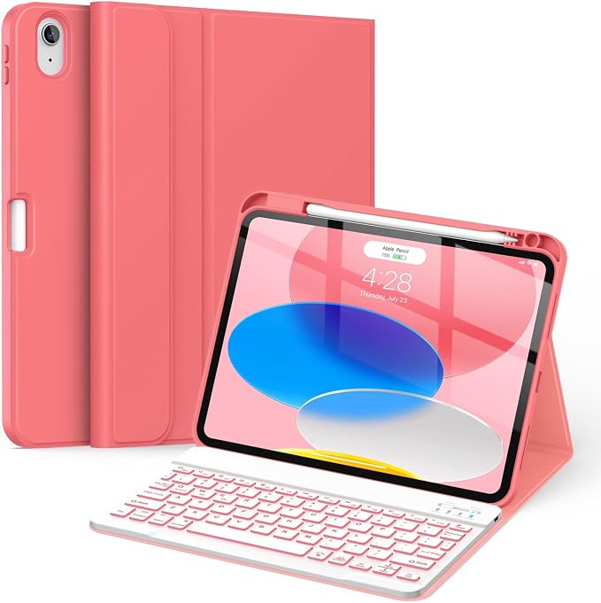 Soke for iPad (A16) 11th/10th Gen Case with Keyboard Black Marble | For iPad 11/10.9 inch(2025/2022) 7 Color Backlight Magnetic wireless Detachable Keyboard Case Built-in Pencil Holder