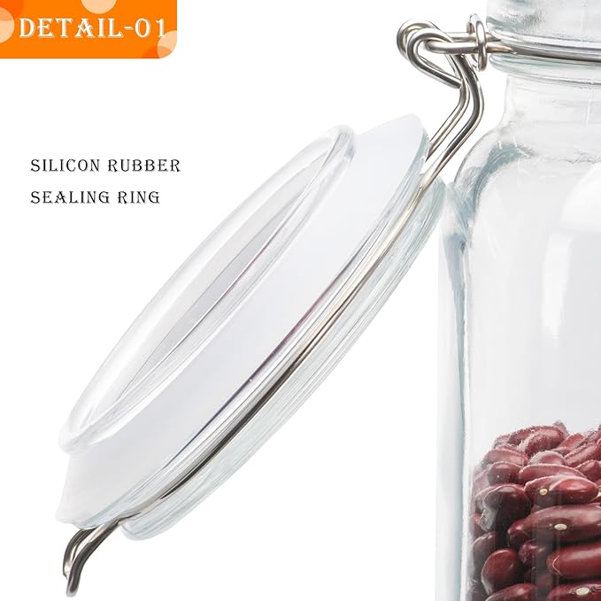 78oz Glass Food Storage Jars with Airtight Clamp Lids, 3 PCS Food Storage Canister for Kitchen & Pantry Organization, Square Mason Jar Containers for Storing Sugar, Flour, Cereal,Coffee,Cookies