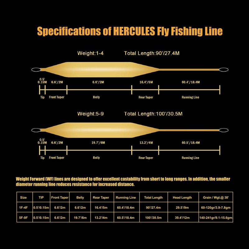 HERCULES Fly Fishing Line Floating Weight Forward Fly Line with Double Welded Loop, Teal Blue, WF5F 100FT