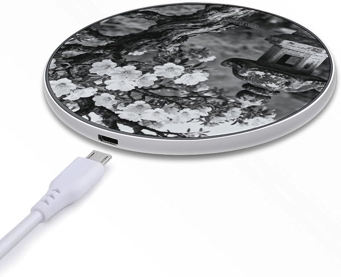 Black White Tree Flower Wireless Charger with Aluminum Alloy Frame Qi Certified Fast Wireless Charging Pad 10W Charging Station Portable Phone Charger for All Wireless Charging Phone