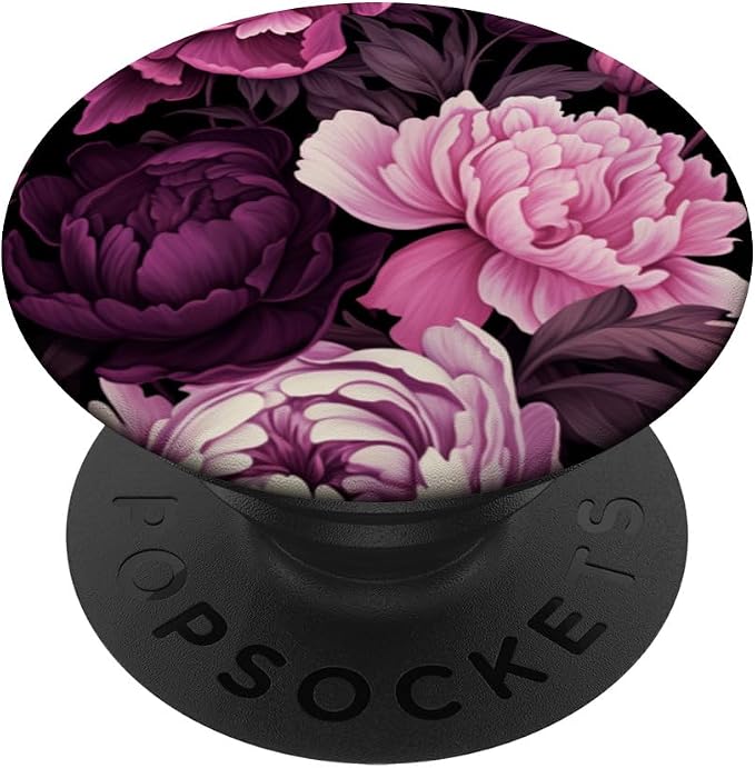 Magenta and Blush Pink Peony Flower Pattern Dark Floral PopSockets Adhesive PopGrip