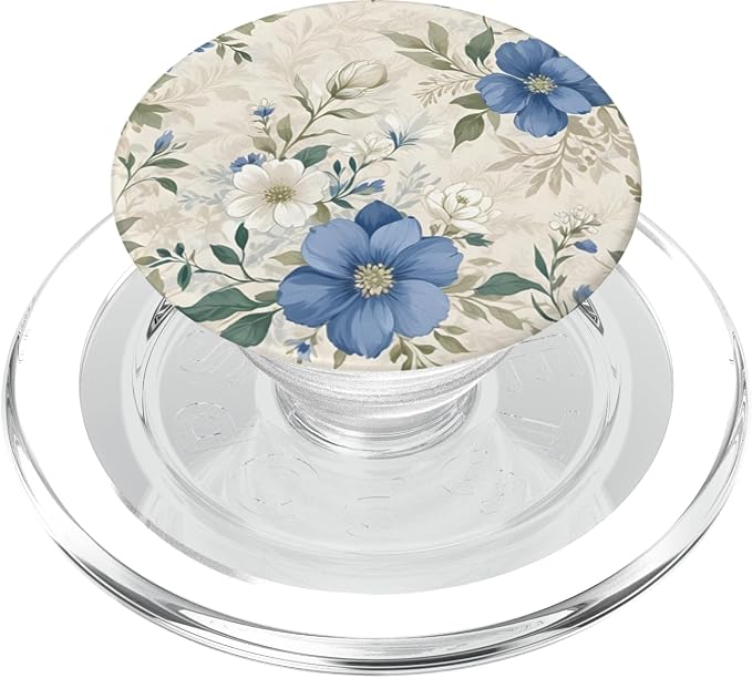 White Blue Floral Pattern PopSockets Adhesive PopGrip