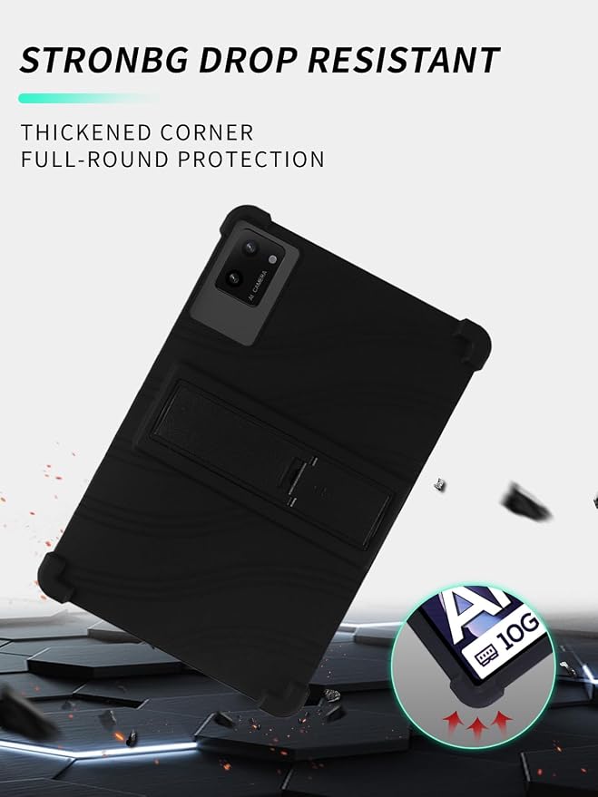 Case for DigiLand-S10 10.1 Android 14 Tablets，WUNIAK Shock Proof Lightweight Stand Rubber Shell Protective CoverKids Friendly Soft Silicone Adjustable Stand CoverBlack