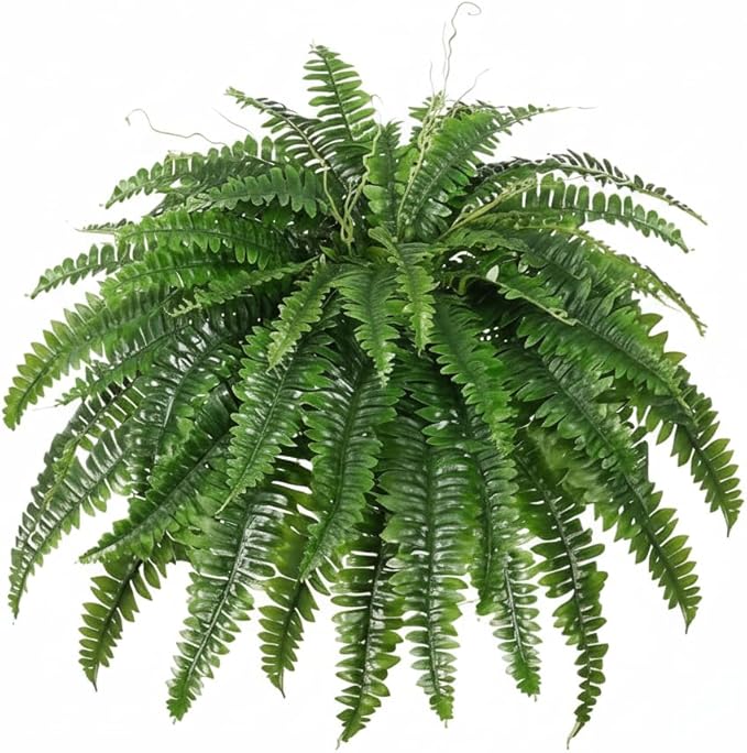 Trivon 28" Tall Outdoor Artificial Plants, Pack of 1 UV Resistant Artificial Boston Fern with 55 Branches, Faux Outdoor Flowers for Office & Living Room Decor, Fake Fall Mums Bush