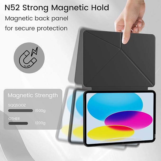 Case for iPad A16 11th/10th Generation 11/10.9 inch Black | Magnetic Attachment Slim Soft TPU Protective Case Multi Angles Hidden Pencil Holder Shockproof Frame Auto Wake/Sleep