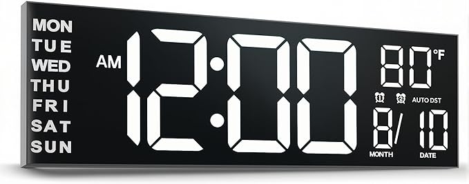 JALL 13" Large Digital Wall Mount Clock, Count Down Timer, Alarm, Big LED, DST, Temperature for Living Room Classroom Desk, Xmas, Birthday Gift for Senior Mom Dad, White