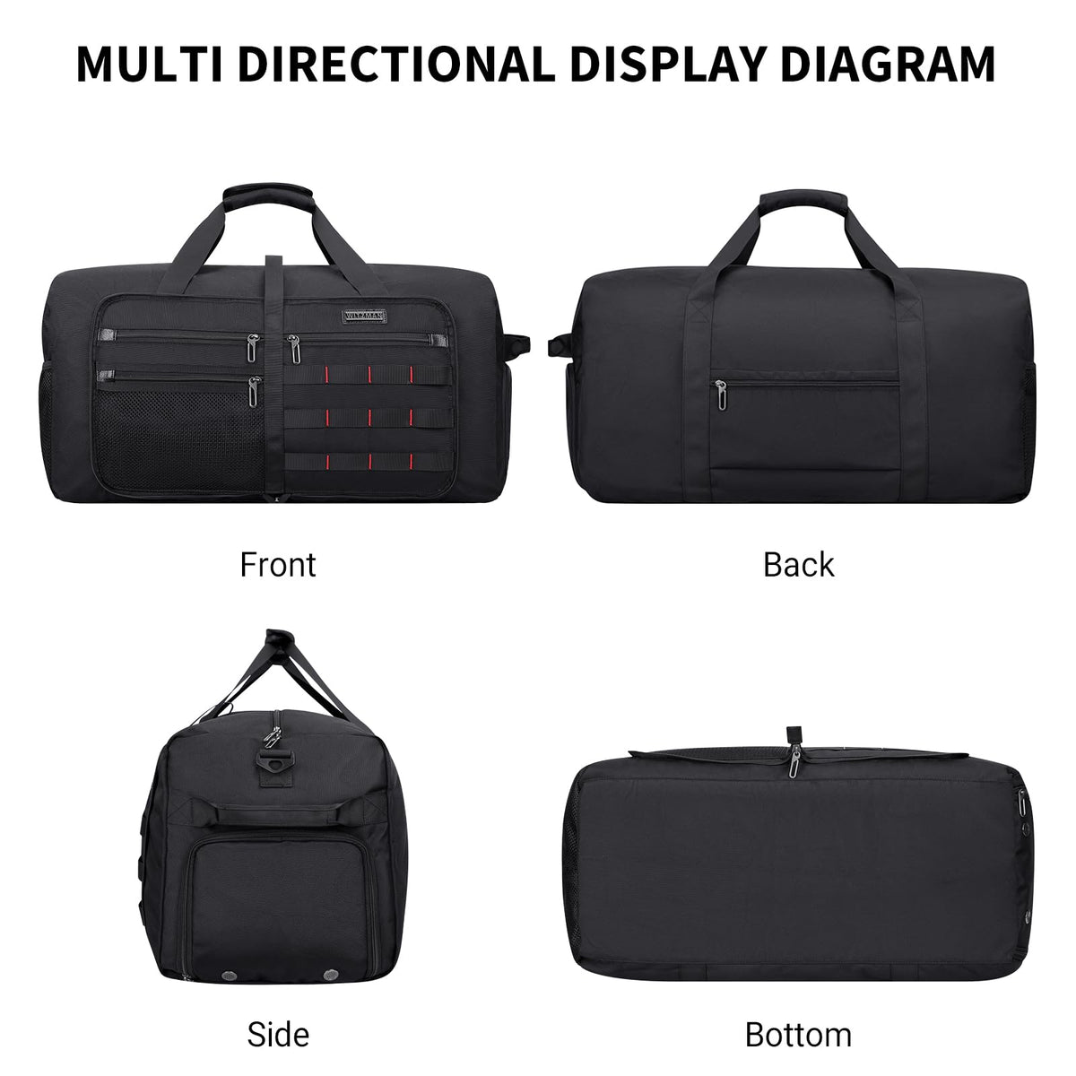 WITZMAN Foldable Duffle Bag for Men Large 65L Travel with Shoe Compartment