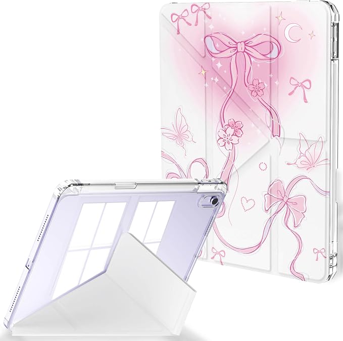 Feams Case for iPad Air 11-inch M4 2026 / M3 2025 / M2 2024 iPad Air 5th/4th Generation 2022/2020 10.9 Inch Y-Fold Standing Case Clear Back with Portrait Stand &amp Pencil Holder Beige Checkered