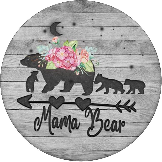 Mama Bear three cubs Pink Floral Flowers Mom mother Grey PopSockets Adhesive PopGrip