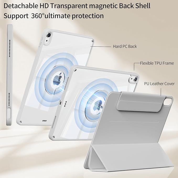 Detachable Case for iPad A16 11th Gen 2025 &amp iPad 10th 2022 Black | Slim Clear hard back TPU frame folio stand Pencil holder and auto wake/sleep for daily school work and light travel use