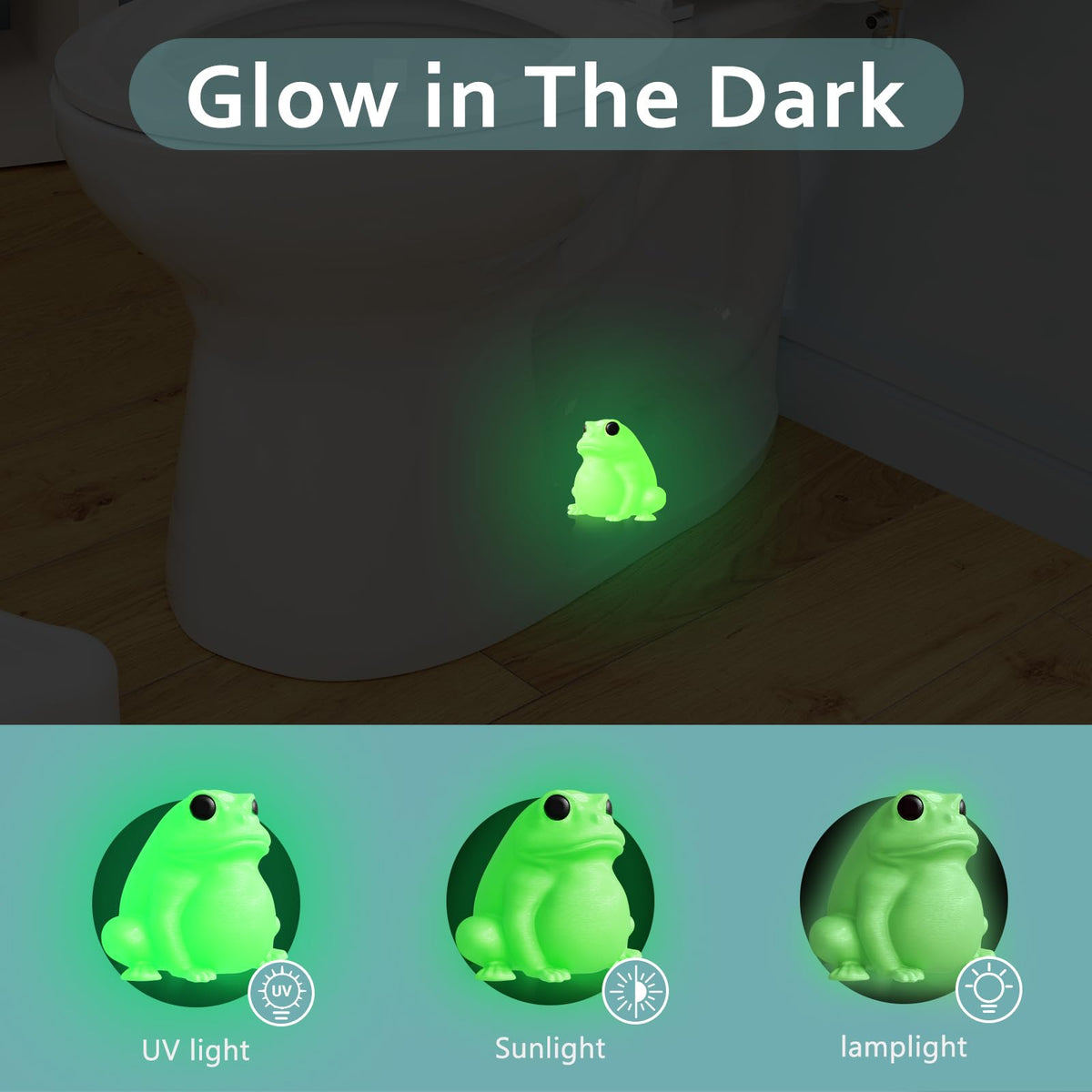 boeemi Frog Toilet Bolt Covers Decorative Glow in The Dark- 2PCs Toilet Screw Caps Luminous Green PLA Cute Bathroom Decor Accessories Push-on Install