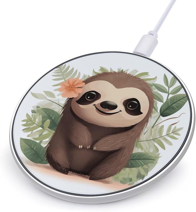 Cute Cartoon Sloth Wireless Charger Aluminum Alloy Frame 10W Fast Charging Pad with Indicator Light 6mm Thin &amp Portable Wireless Charging Pad for Travel Home Office Desk
