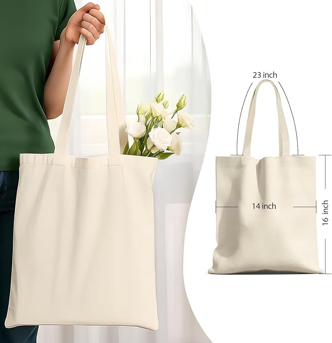 MOLOVA 200 Pack Available Standard 14"x15" Premium Canvas Tote Bags,Reusable bag made of 6oz of natural canvas with Handles for Gift-Giving,Work,DIY Projects,Shopping