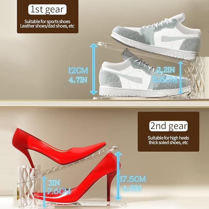 Shoe Slots Organizer, Adjustable 15 Pack Shoe Stacker for Closet Storage, Clear Double Layer Space Saver, Durable and Stackable Shoe Holder for Sneakers Heels and Flat