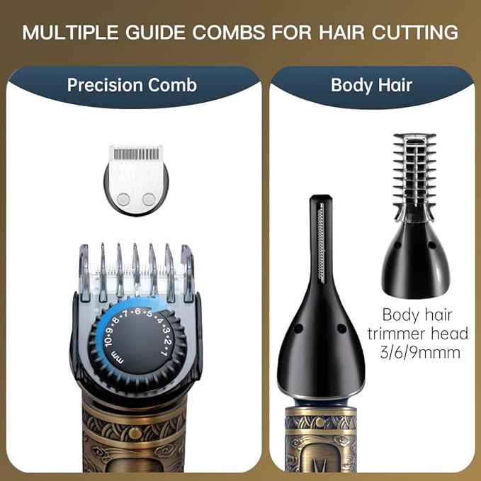 Scttomon Beard Trimmer Kit Professional Hair Clipper Zero Gapped T-Blade Electric Shaver Razor Nose Body Trimmer for Men Cordless Grooming Kit 7 in 1