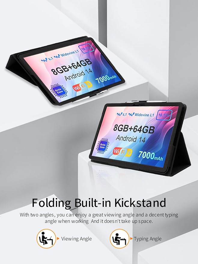 for AWOW UTBook_14 Android 10 inch Tablet CaseFolding Stand Protective Cover with Pencil Holder and Wrist StrapFull Protection Premium PU Scratch Resistant(Black)