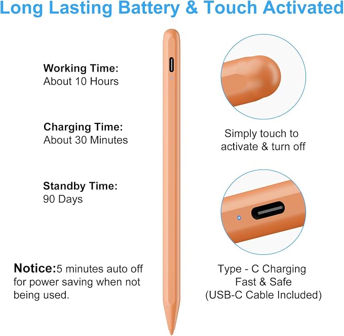 Stylus Pen for iPad (2026-2018) with Fast Charge Palm RejectionFOJOJO Active Pencil for iPad10/9/8/7/6th11th A16Pro 11/13 M4Air 11/13 M2/M3/M4Pro12.9Air 5/4/3rdMini 7/6/5