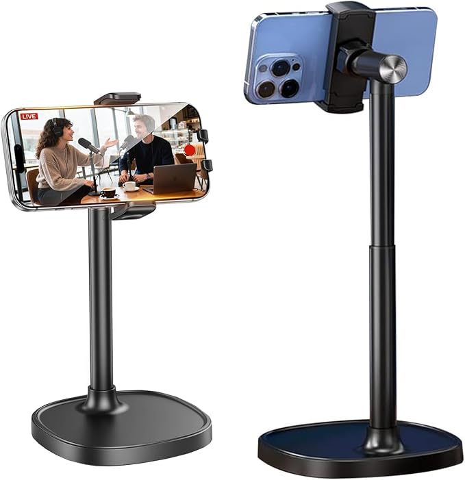 Phone Stand for Desk Angle Height Adjustable Phone Holder for Desk Universal iPhone Holder Retractable Cell Phone Stand Recording