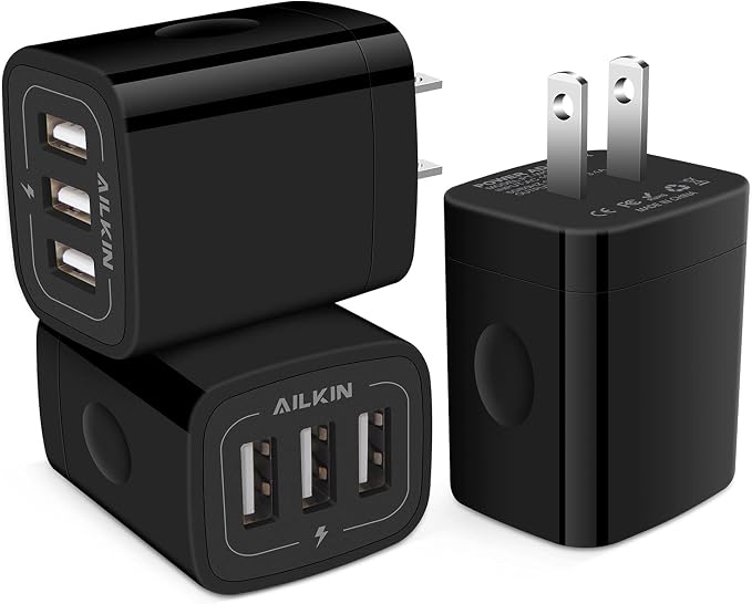 Wall Charger AILKIN 3.1A MultiPort Fast Charger Plug Travel Home Power Adapter Quick Charging Block Base Boxed for iPhone 15 14 13 12 11 10 8 7 Pro Max Mini Samsung Galaxy Pixel Kindle USB Brick
