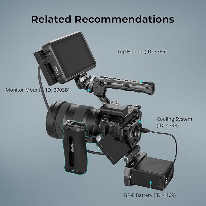 SmallRig Mini Side Handle with 1/4" -20 Screws for Camera Cage, Up and Down Adjustable, for Left or Right Hand, Ergonomic Camera Handle with Built-in Cold Shoe and Threaded Hole - 4756