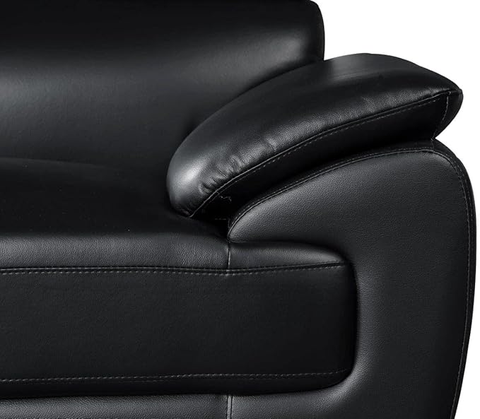 Blackjack Furniture 4571 Veal Collection Modern Genuine Leather Accent Chair with Adjustable Headrest, Sturdy Wood Frame and Stainless Steel Legs, Stylish Living Room Arm Chair, Black
